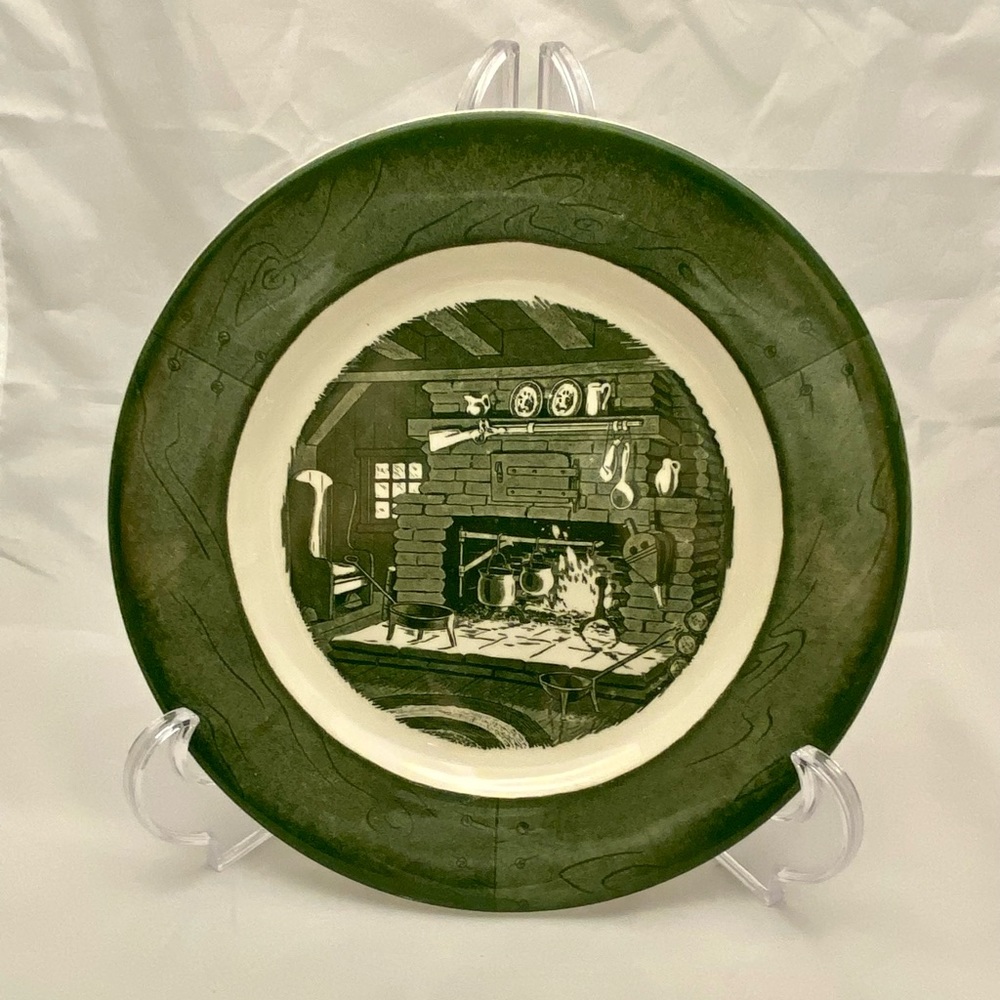Colonial Homestead Royal China 9" Dinner Plate Farmhouse Fireplace, Vintage EUC